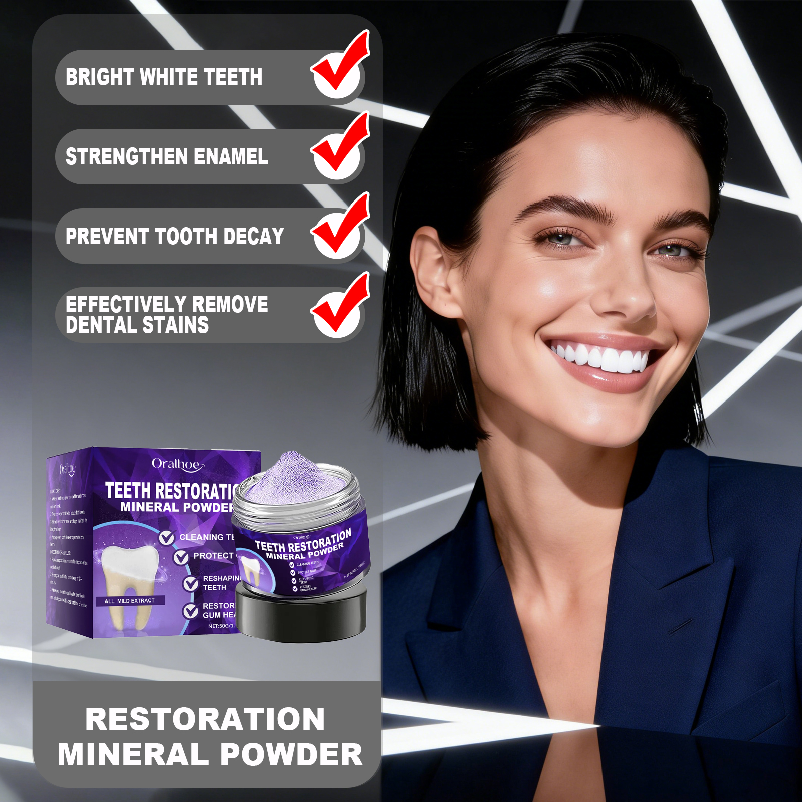 Teeth Whitening Ingredients - Purple Teeth Bleaching Powder Strengthen Gums