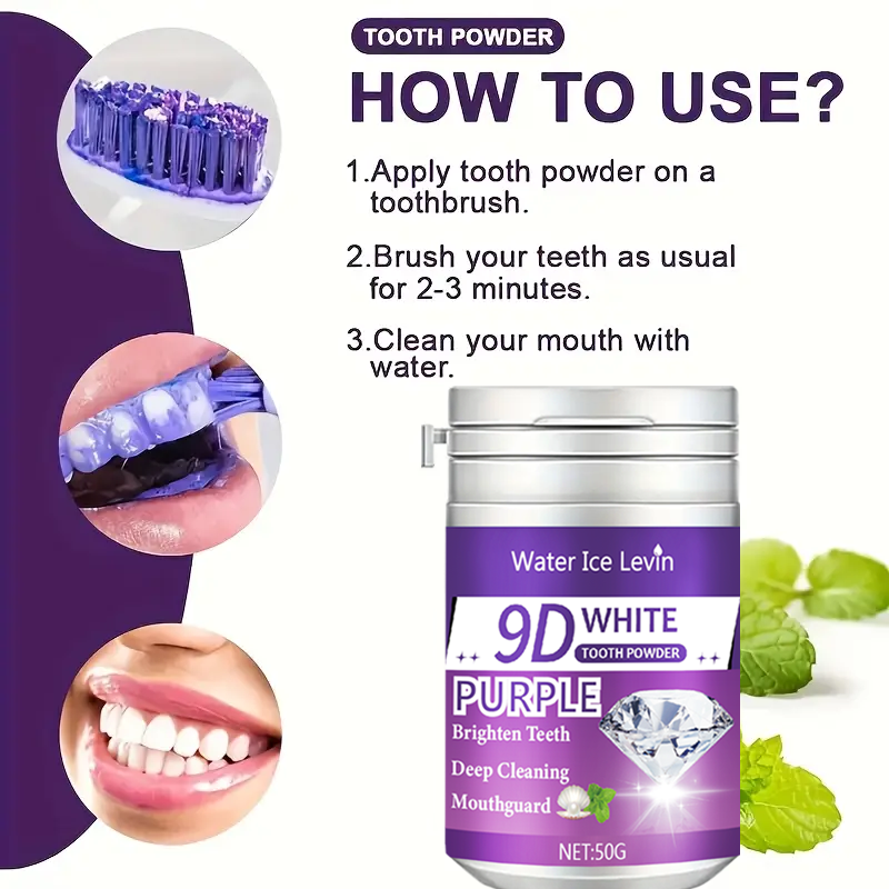 9D White Purple Toothpowder. B - Teeth Whitening Ingredients ulasan dan harga