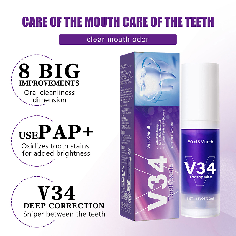 V34 Purple Toothpaste Mousse 3 - Teeth Whitening Foam ulasan dan harga