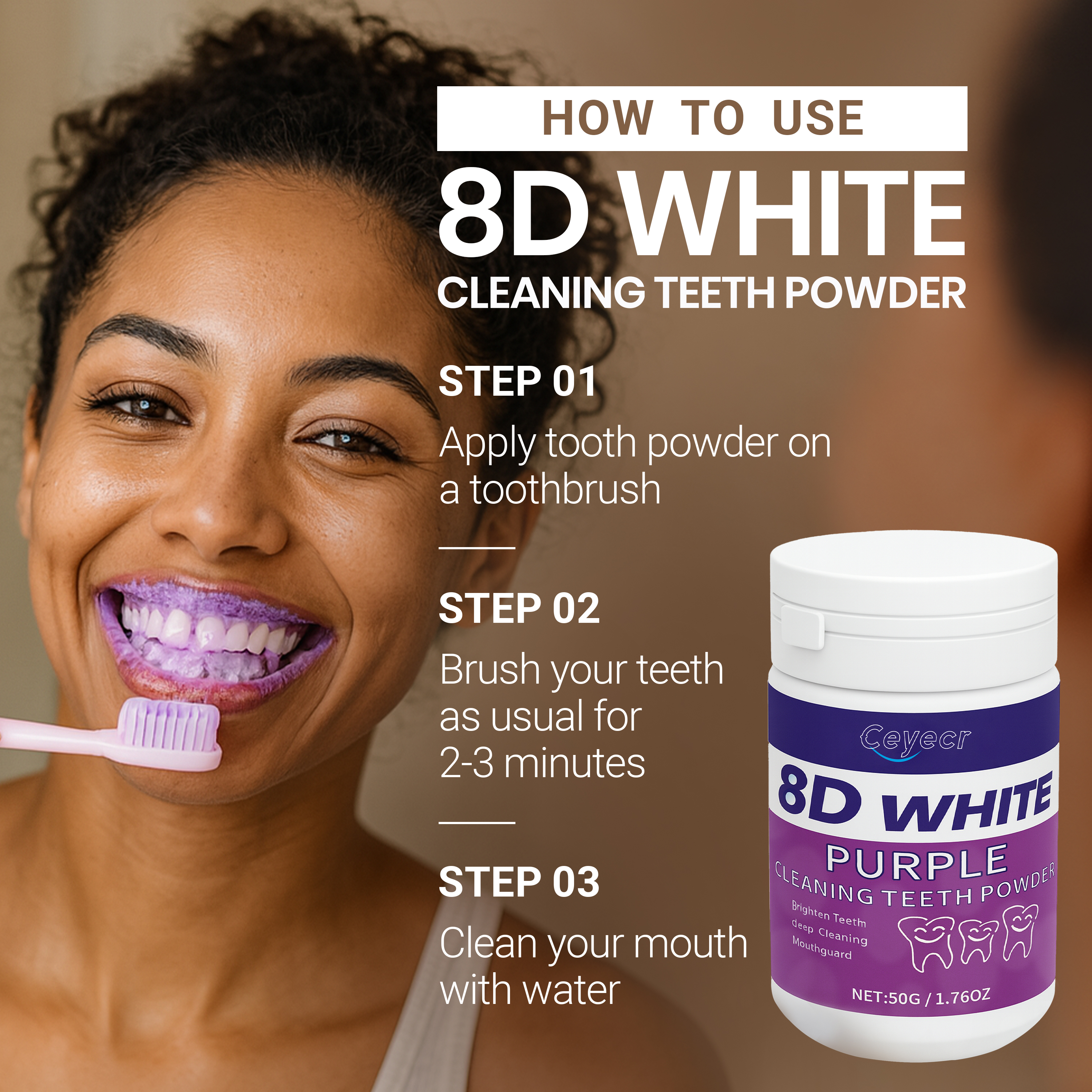 8D white Teeth Whitening Powde - Teeth Whitening Ingredients ulasan dan harga